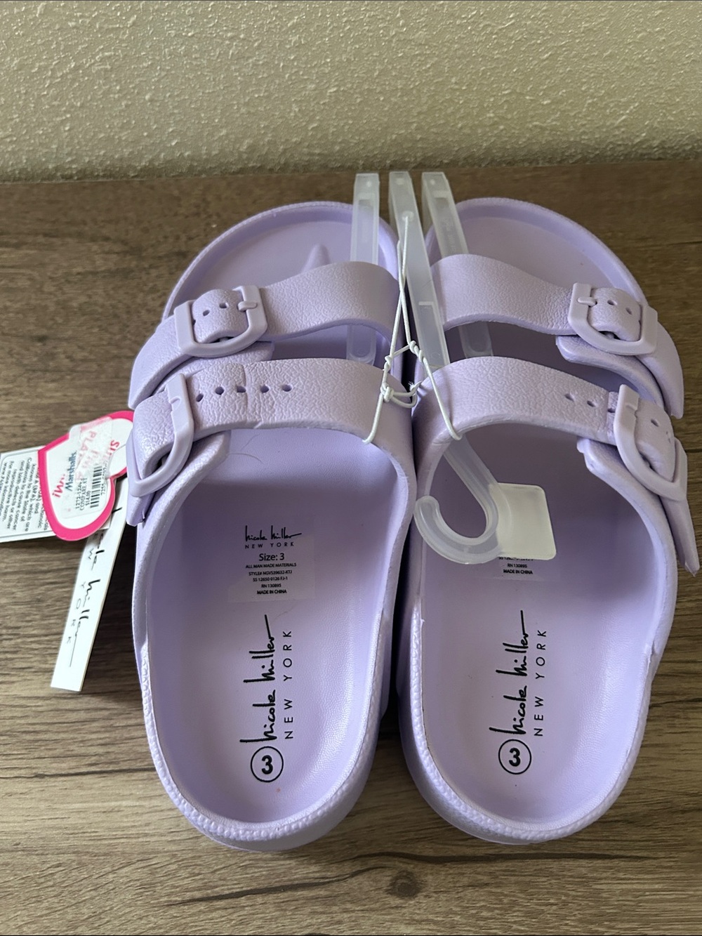 Nicole Miller Pastel Lilac Kids Buckle Slide Sandals